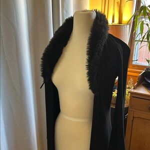 PerSeption Black Floor Length Coverup with Faux Fur Collar